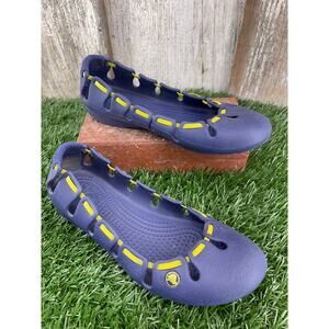 CROCS Springi Navy Yellow Elastic Ballet Flats Women's 4